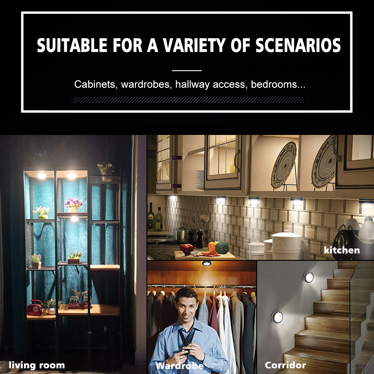 LED Round Night Light Black with Battery